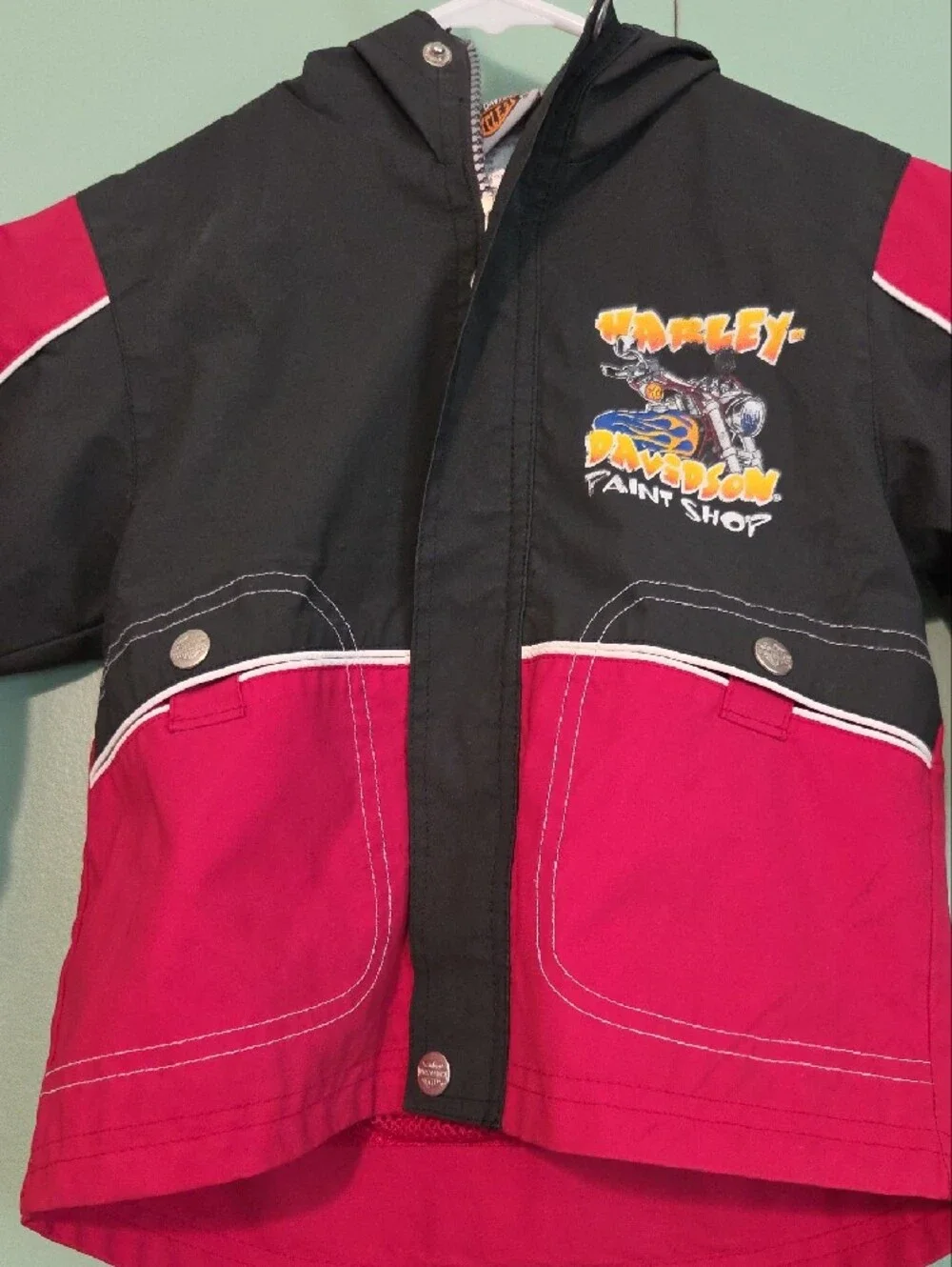 Harley Davidson Kids Black Red Hooded Jacket Size 3t